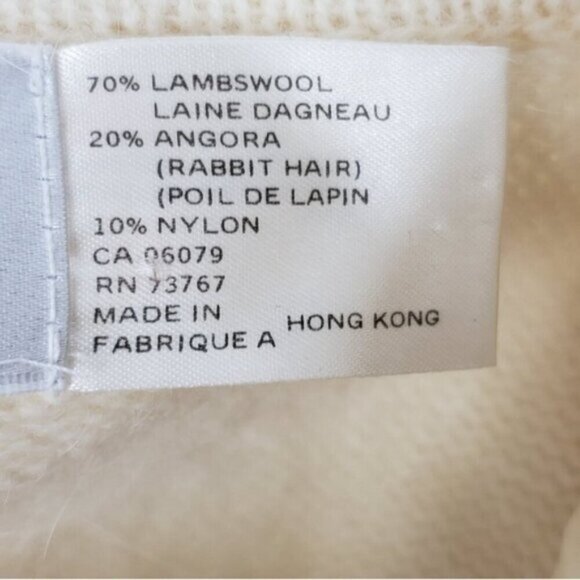 Vintage Lambswool Angora Open Cardigan Sweater Faux Leather Details with Bead… - Picture 9 of 15